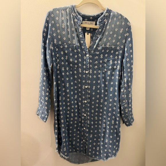 Cloth & Stone Anthropologie Women’s Print Chambray Roll Tab Shirt Dress - Picture 1 of 9